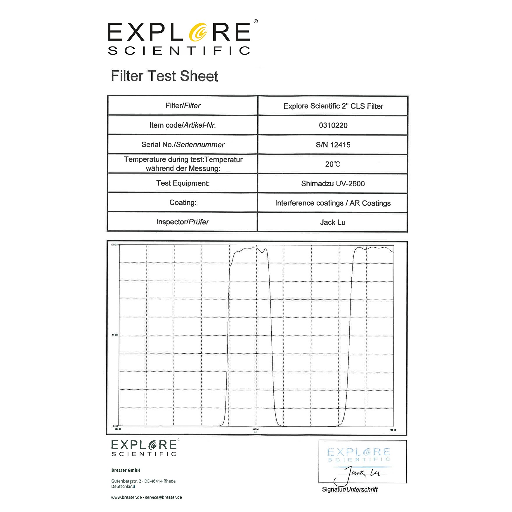 Ex. Scientific - Filtre CLS - Ø 50.8 mm